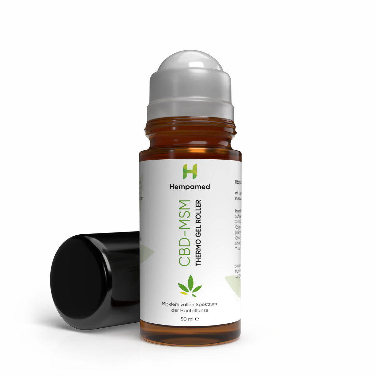 Produktbild: Hempamed CBD-MSM Thermo Gel Roller, klare Produktansicht des Roll-Ons.
