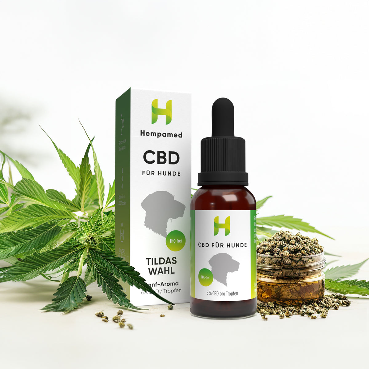 Hanfpflanzen für Hempamed CBD Öl für Hunde mit Hanf, Fokus auf natürliche Inhaltsstoffe.
