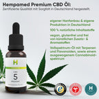 Grafik: Vorteile des Hempamed Premium CBD Öls 5% (30ml), Übersicht der positiven Effekte.